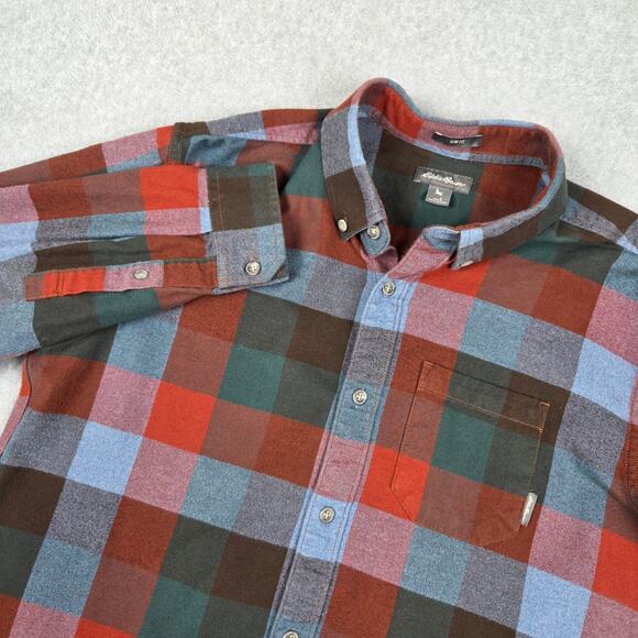Eddie Bauer Mens Large Red Green Blue Slim Fit Plaid Flannel - Picture 1 of 10
